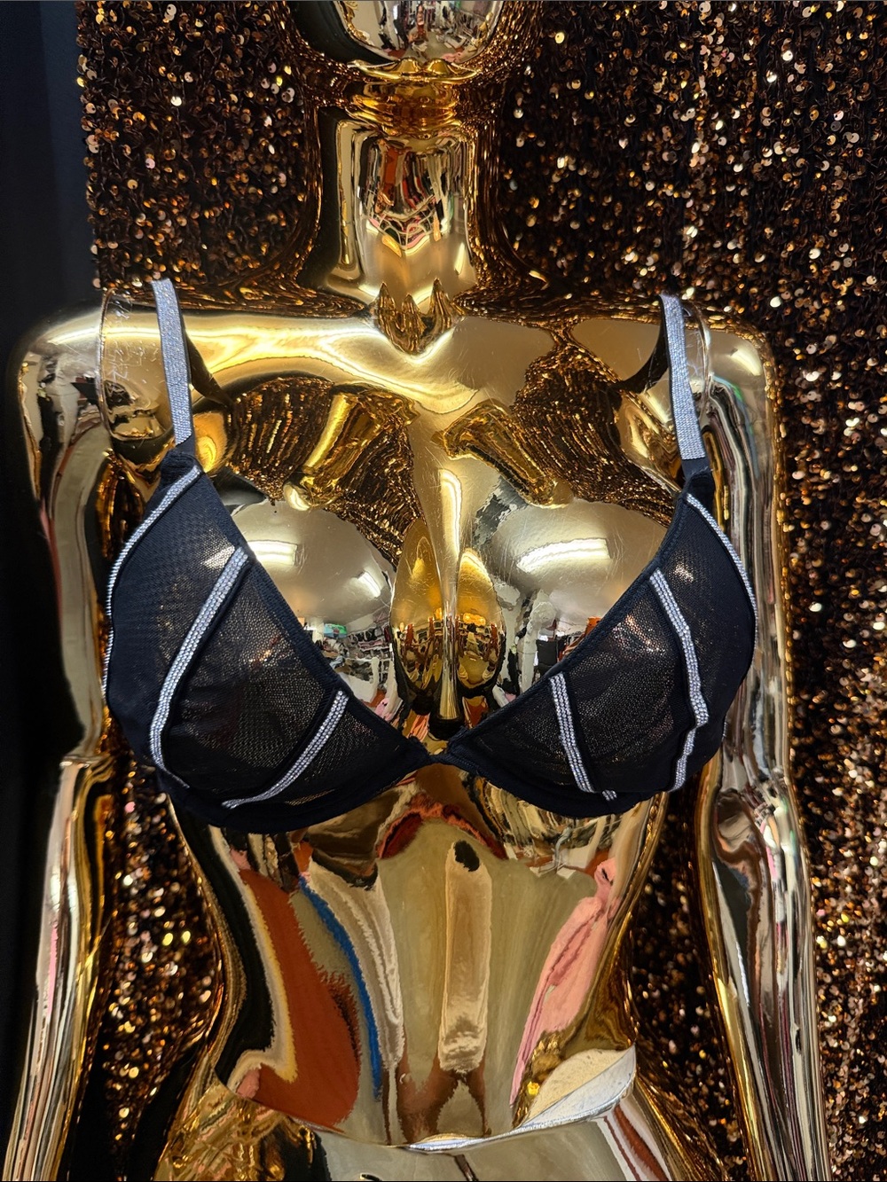 Victoria's Secret Black Mesh Underwire Bra with Silver Trim